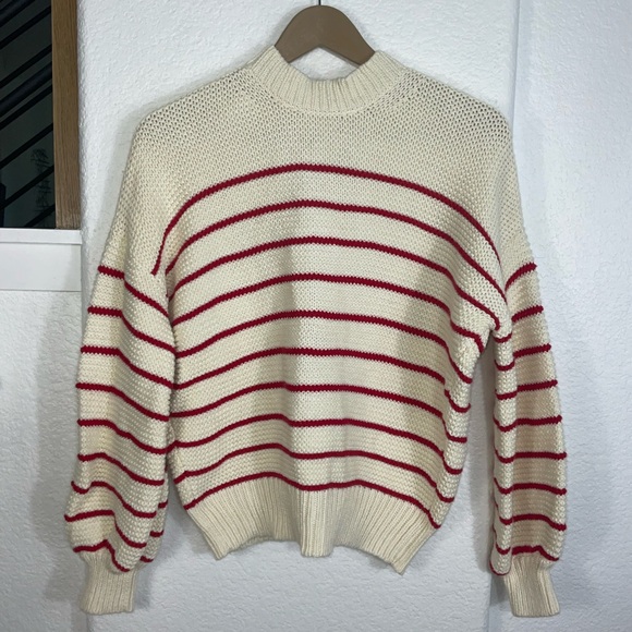 Alex Mill Cream and Red Striped Button Back Sweater - Picture 3 of 9